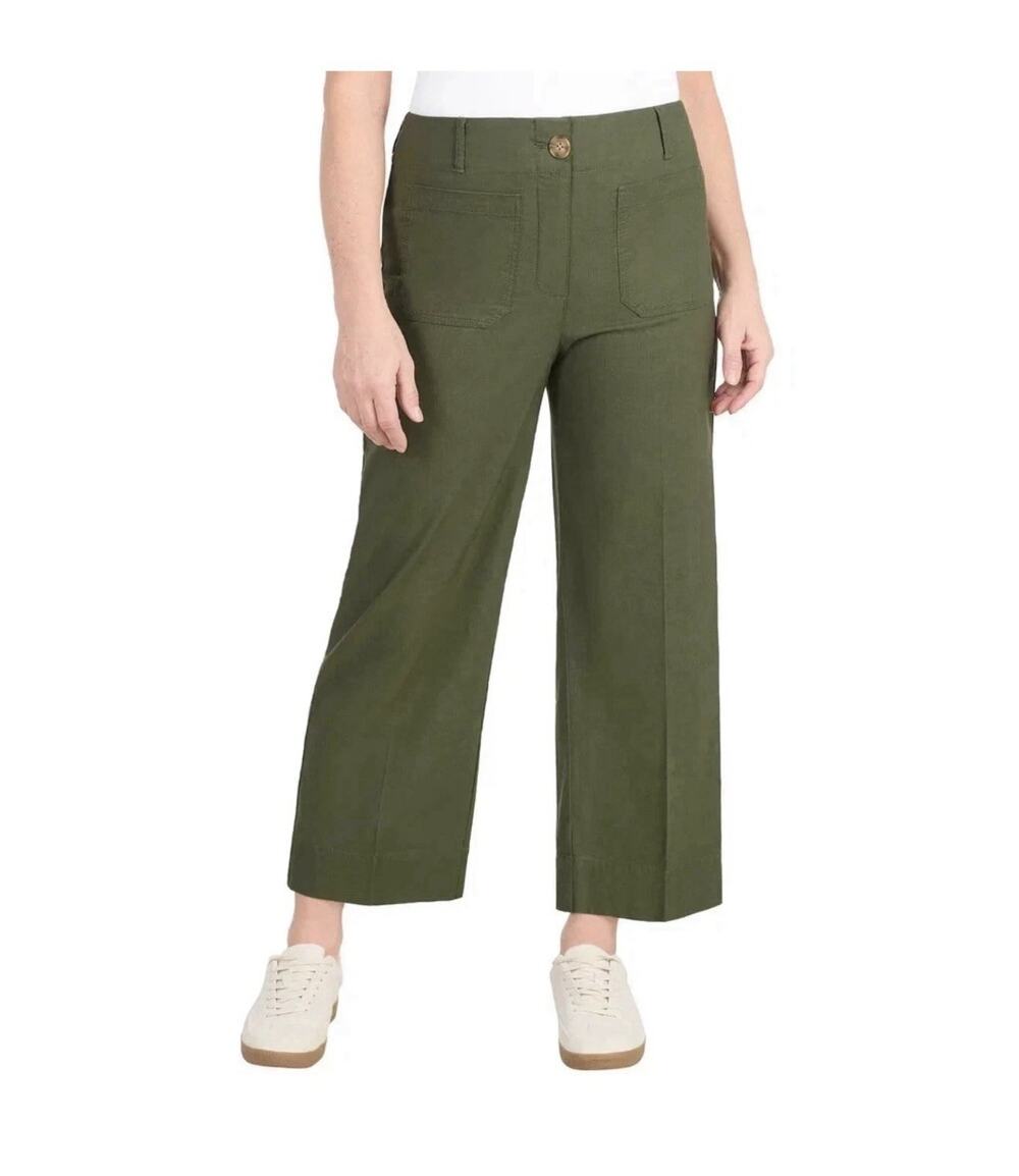 Hilary Radley Womens Deep Olive High Rise Wide Leg Pants Size 10 NWT